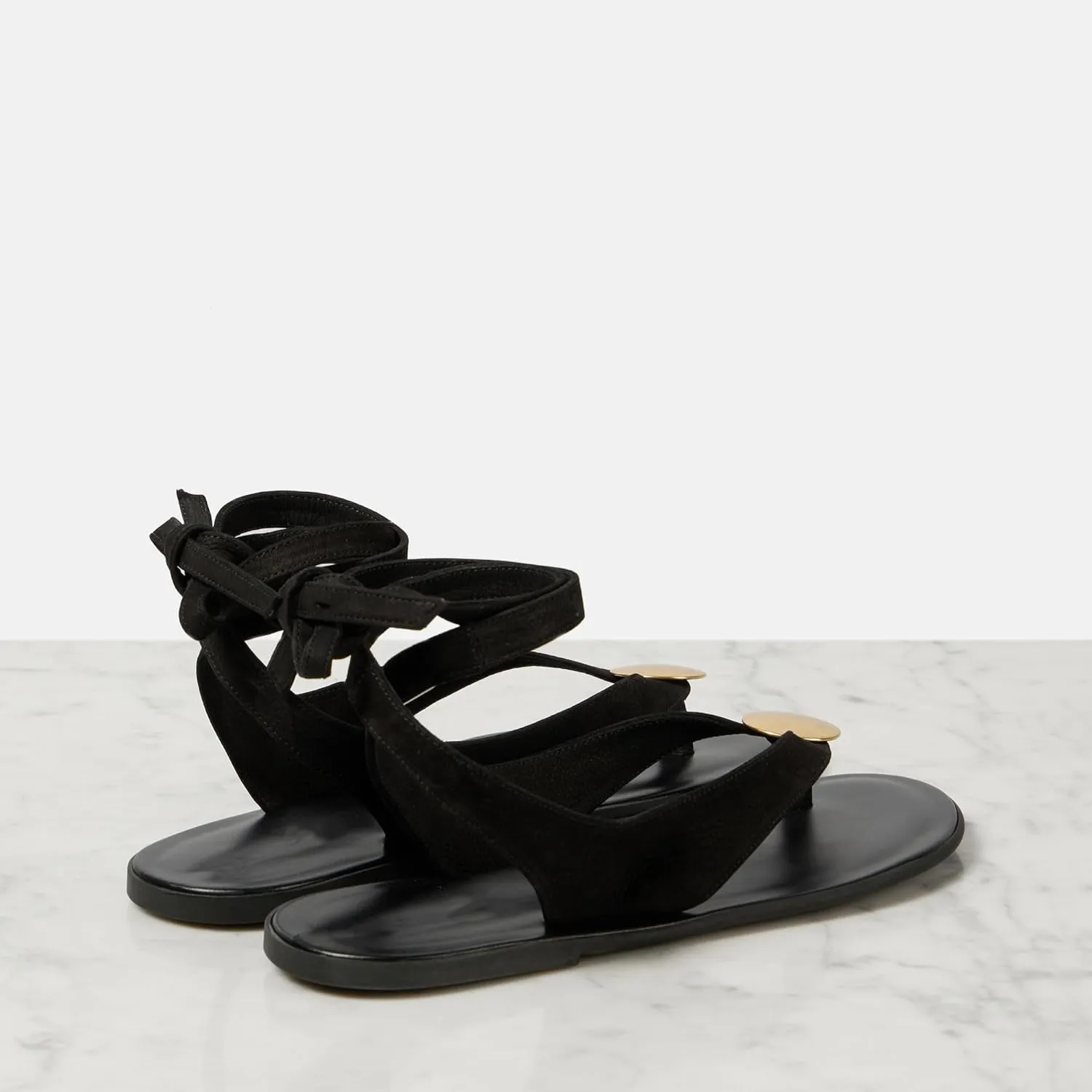 Suede Flat Sandals for Women Cute Ankle Strappy Thong Sandals Ladies Summer Dress Flip Flops with Metal Circular