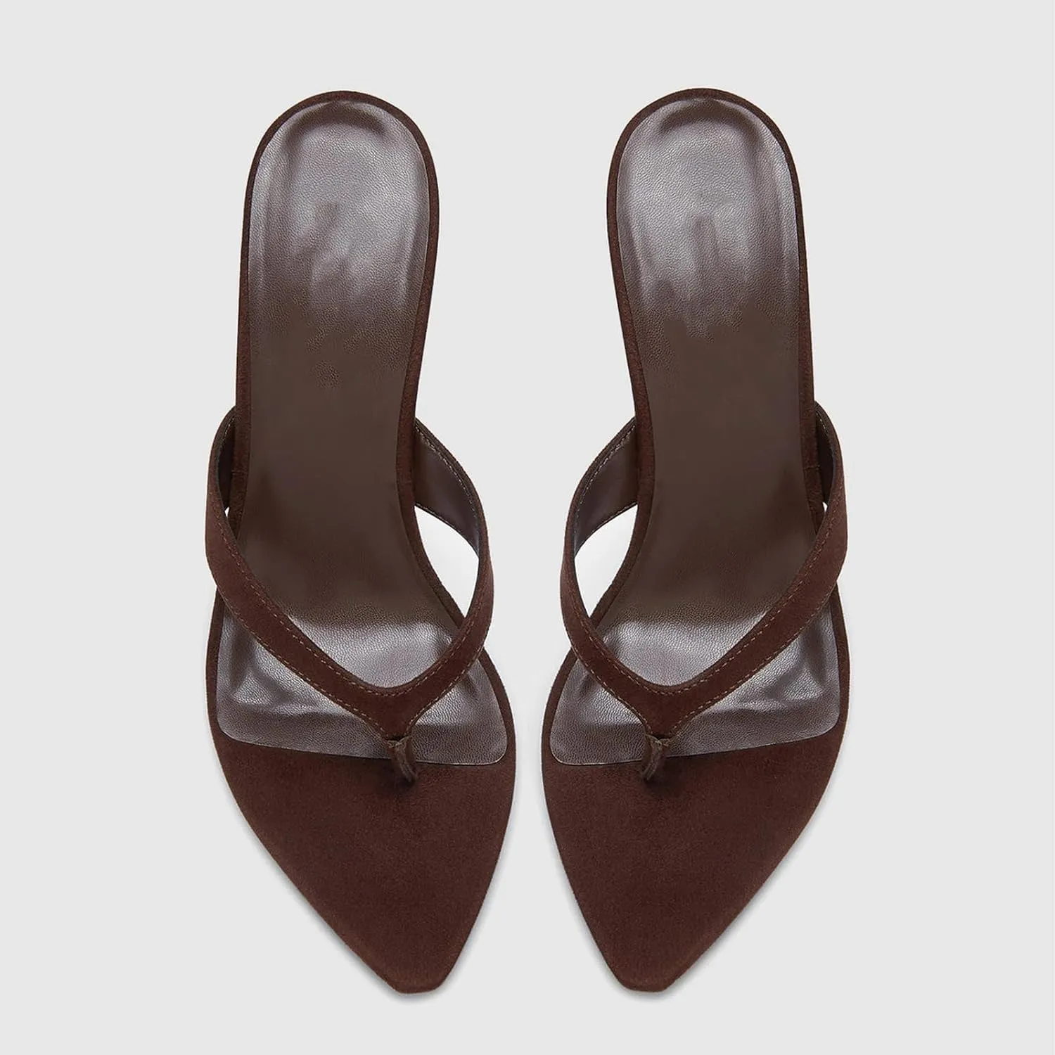 Suede Thong Sandals for Women Open Pointed Toe Stiletto Heels Slip On Backless Heeled Mules Fashion Casual Summer Flip-Flops Shoes