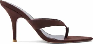 Suede Thong Sandals for Women Open Pointed Toe Stiletto Heels Slip On Backless Heeled Mules Fashion Casual Summer Flip-Flops Shoes