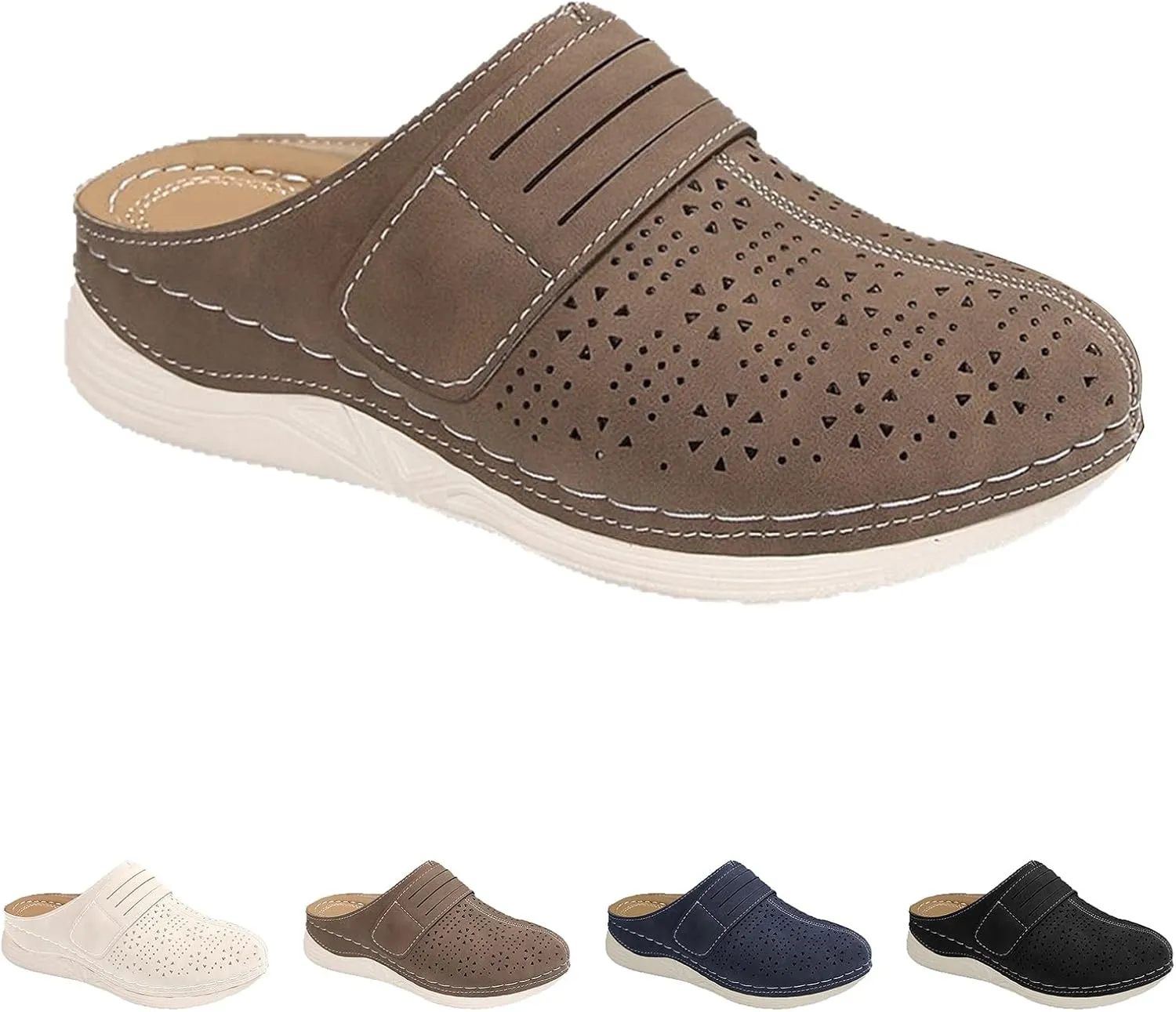 Summer Clogs for Women Comfortable Arch Support Closed Toe Clogs Casual Non Slip Orthopedic Slippers Breathable Mesh Walking Mules Backless Low Wedge Slip on Shoes