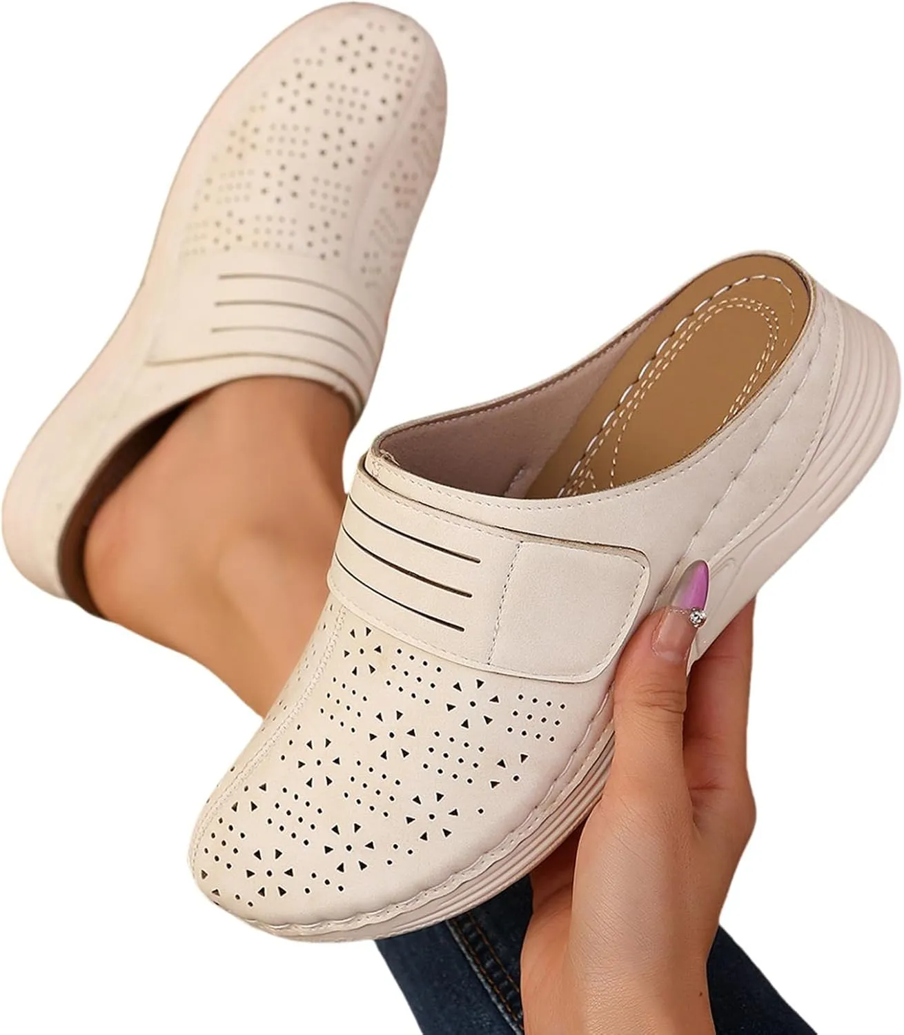 Summer Clogs for Women Comfortable Arch Support Closed Toe Clogs Casual Non Slip Orthopedic Slippers Breathable Mesh Walking Mules Backless Low Wedge Slip on Shoes