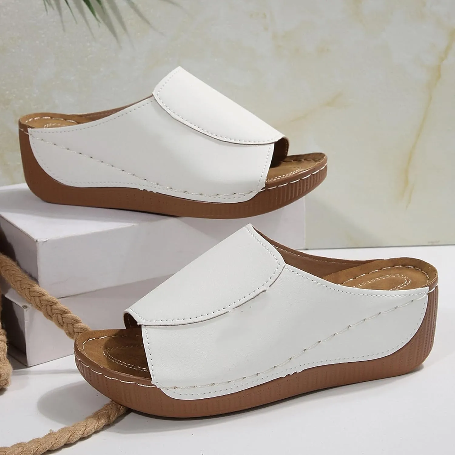 Summer Sandals for Women 2025 Platform Wedge Comfy 𝗟ounge Wide Slides Breathable Leather Non Slip Walking Casual Trendy