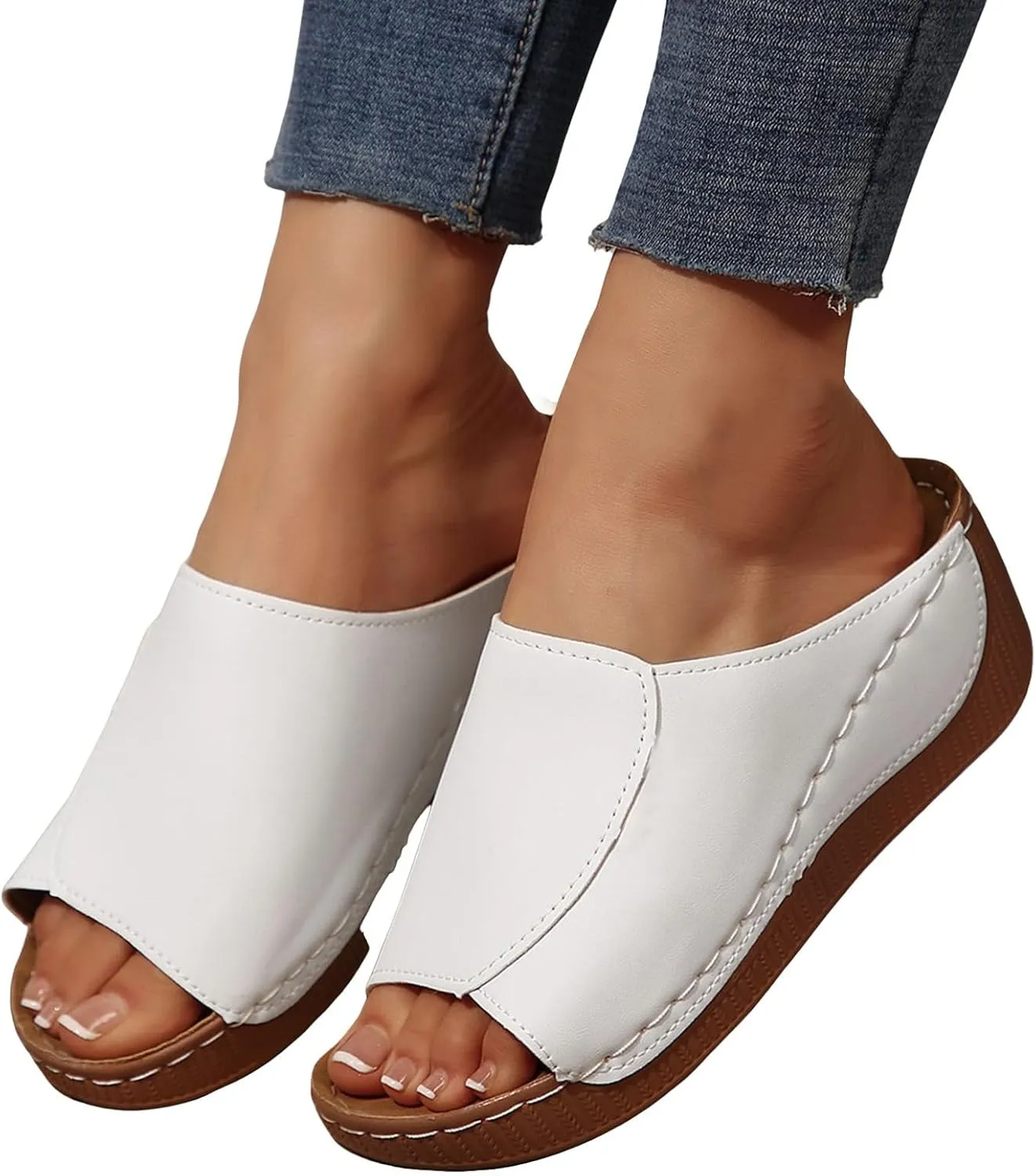 Summer Sandals for Women 2025 Platform Wedge Comfy 𝗟ounge Wide Slides Breathable Leather Non Slip Walking Casual Trendy