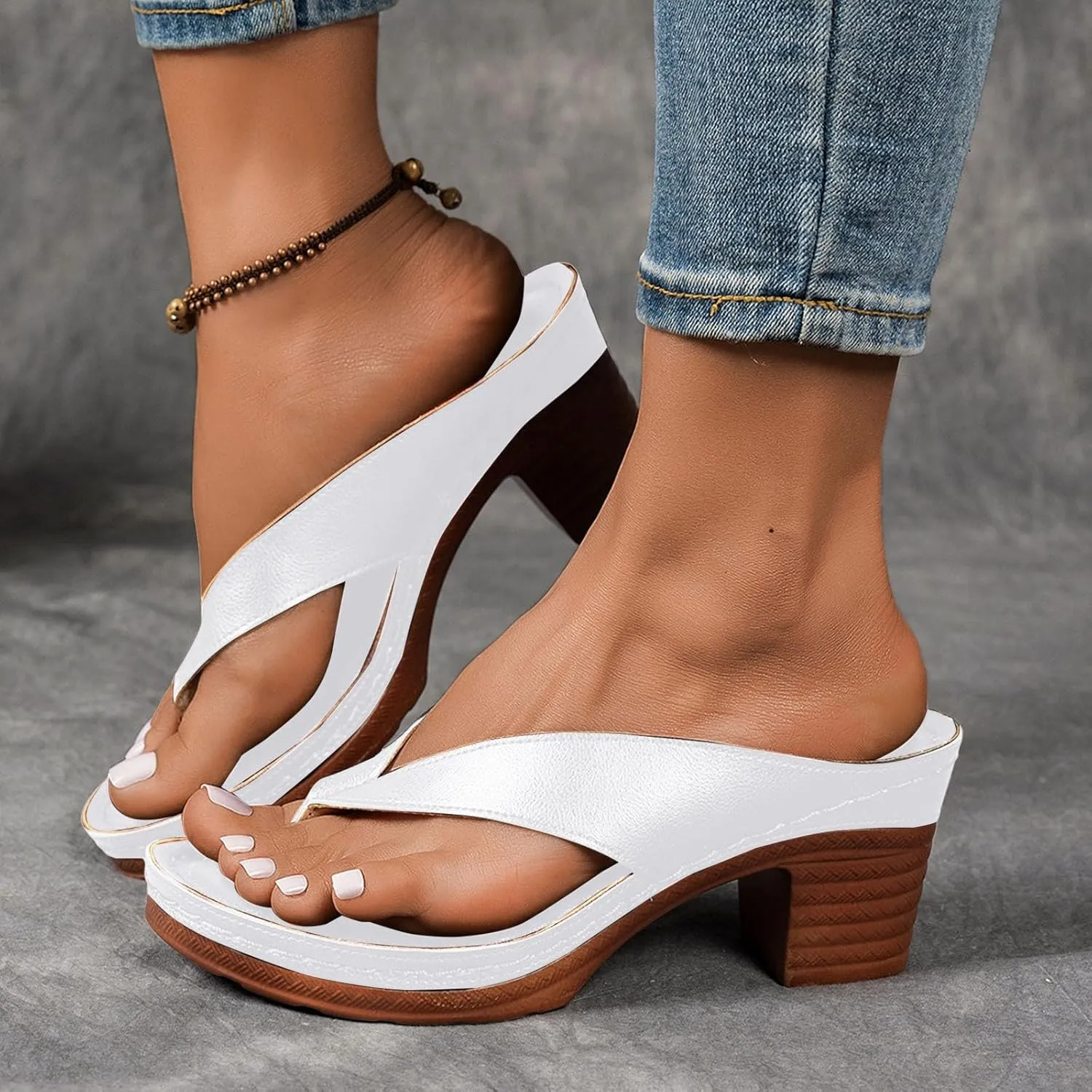 Summer Sandals for Women 2025 Women's Orthopedic Dressy Chunky Heel Sandal Arch Support Comfortable Slip-On Open Toe Heeled Flip Flops Bridal Party Wedding Shoes Casual Wedge Thong Sandals