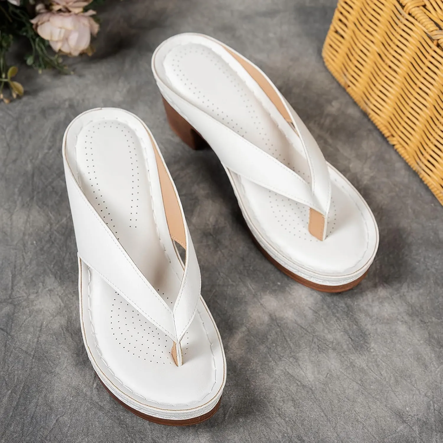 Summer Sandals for Women 2025 Women's Orthopedic Dressy Chunky Heel Sandal Arch Support Comfortable Slip-On Open Toe Heeled Flip Flops Bridal Party Wedding Shoes Casual Wedge Thong Sandals