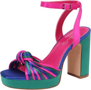 sun gurg Strappy Platform Heels for Women Square Open Toe Chunky High Heels Multicolored Ankle Strap Block Heeled Sandals for Prom Wedding Date Night
