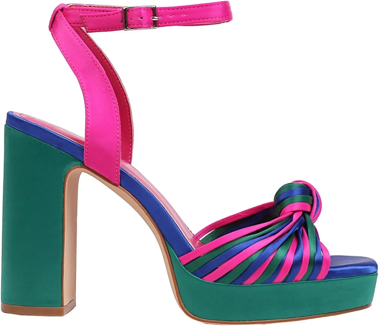 sun gurg Strappy Platform Heels for Women Square Open Toe Chunky High Heels Multicolored Ankle Strap Block Heeled Sandals for Prom Wedding Date Night