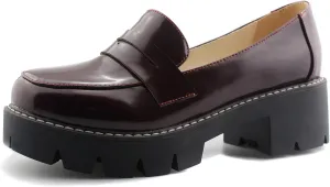 Sungtin Women's Slip-on Platform Loafers Chunky Mid Heel School Uniform Goth Shoes Oxford Pumps
