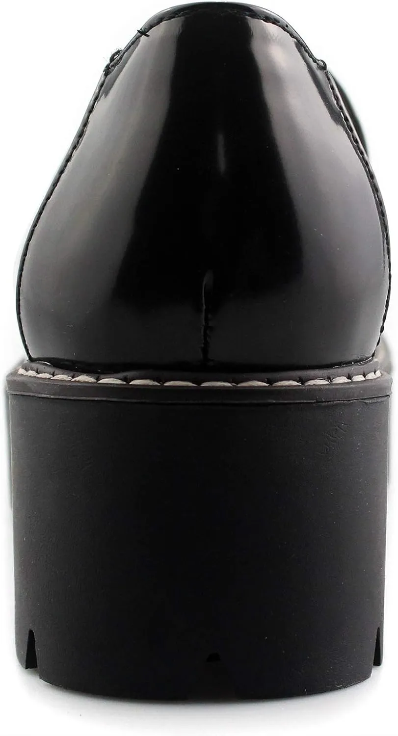 Sungtin Women's Slip-on Platform Loafers Chunky Mid Heel School Uniform Goth Shoes Oxford Pumps