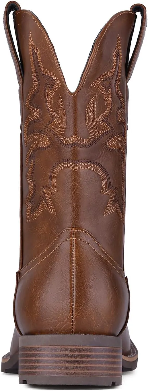 Suokdil Cowboy Boots for Men - Men's Western Boots with Embroidery, Slip Resistant Square Toe Chunky Heel, Durable and Fashionable Retro Classic Footwear for Spring and Fall