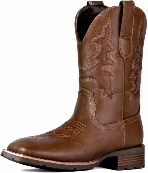 Suokdil Cowboy Boots for Men - Men's Western Boots with Embroidery, Slip Resistant Square Toe Chunky Heel, Durable and Fashionable Retro Classic Footwear for Spring and Fall