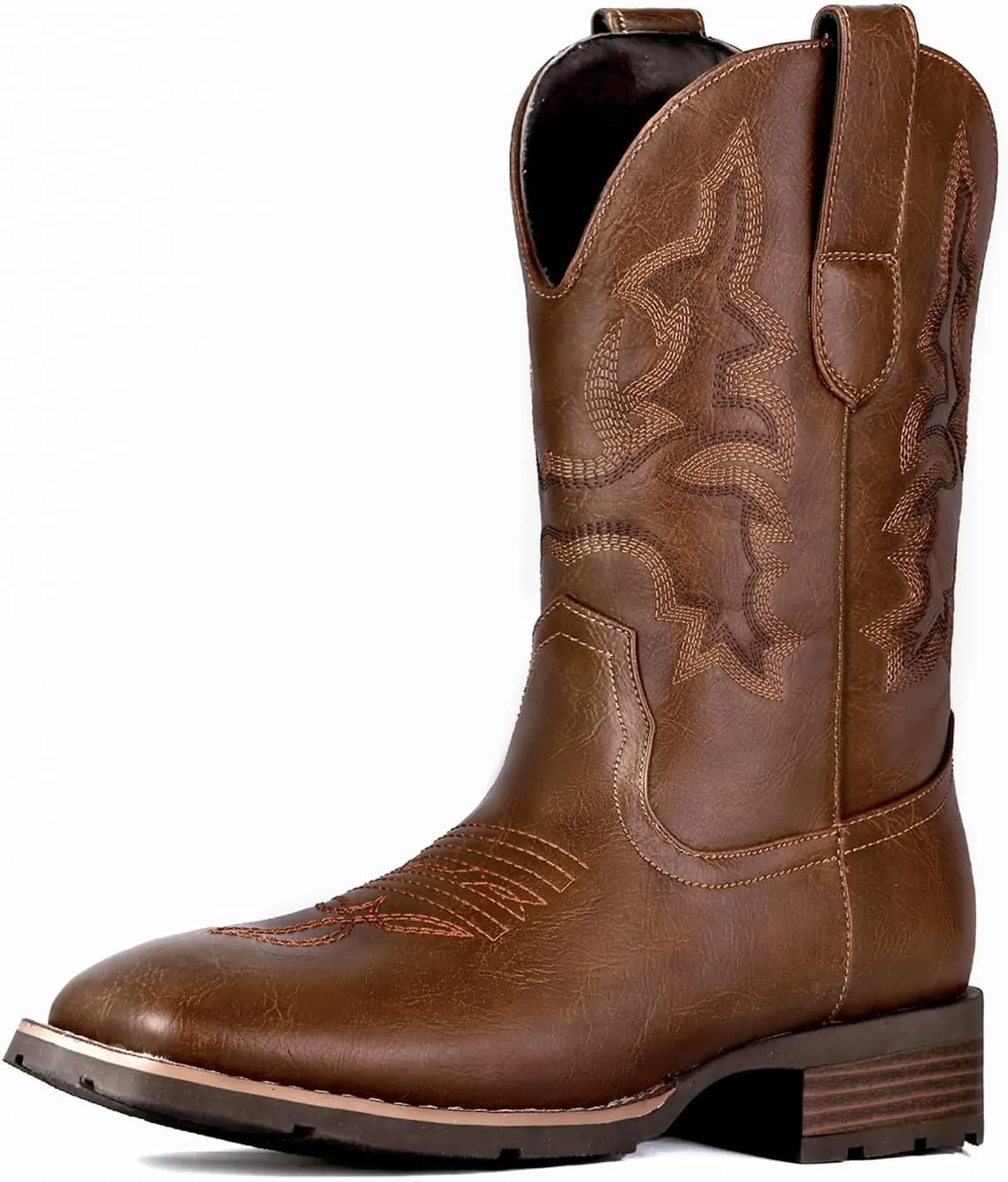 Suokdil Cowboy Boots for Men - Men's Western Boots with Embroidery, Slip Resistant Square Toe Chunky Heel, Durable and Fashionable Retro Classic Footwear for Spring and Fall