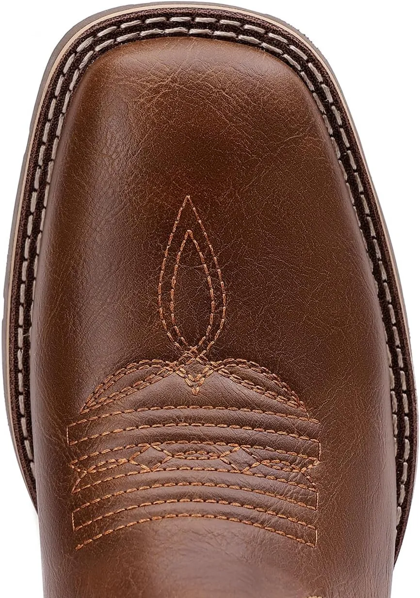 Suokdil Cowboy Boots for Men - Men's Western Boots with Embroidery, Slip Resistant Square Toe Chunky Heel, Durable and Fashionable Retro Classic Footwear for Spring and Fall