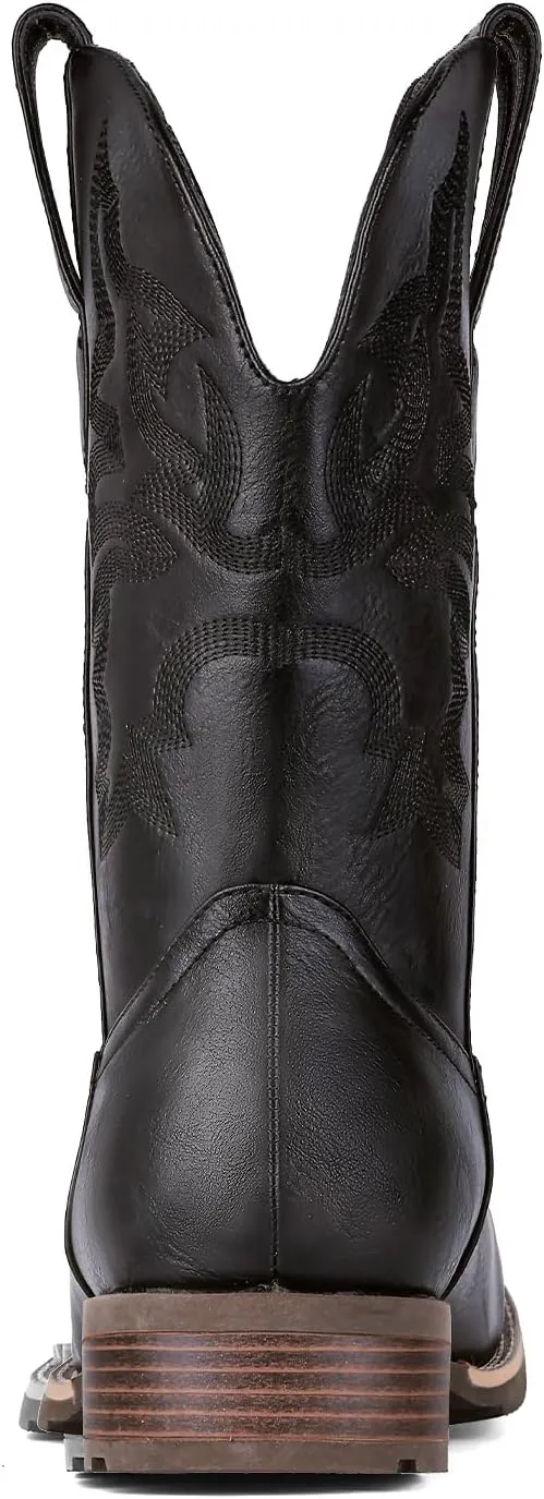Suokdil Cowboy Boots for Men - Men's Western Boots with Embroidery, Slip Resistant Square Toe Chunky Heel, Durable and Fashionable Retro Classic Footwear for Spring and Fall