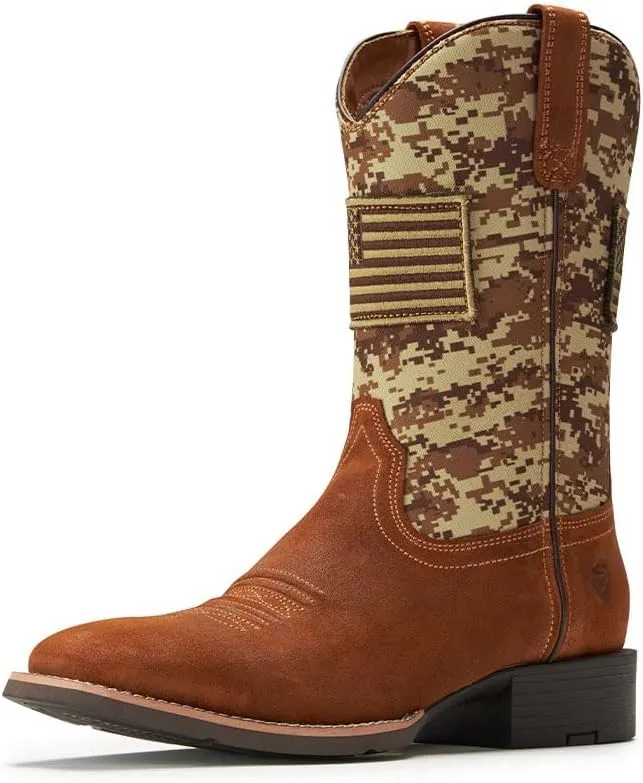 SUREWAY Cowboy Boots For Men - Mens Square Toe Western Boot With Flag,Oil/Slip Resistant,Durable Fashionable Classic Pull on 10 Inch Boots