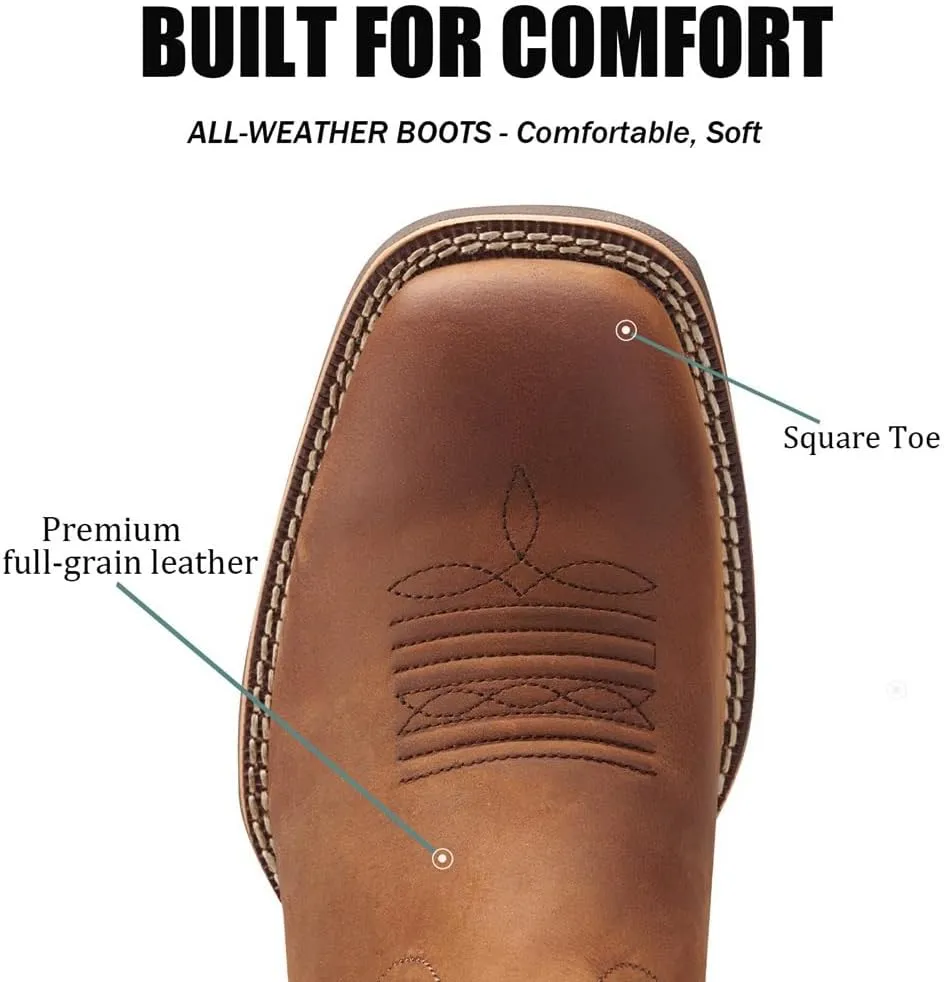 SUREWAY Cowboy Boots For Men - Mens Square Toe Western Boot With Flag,Oil/Slip Resistant,Durable Fashionable Classic Pull on 10 Inch Boots