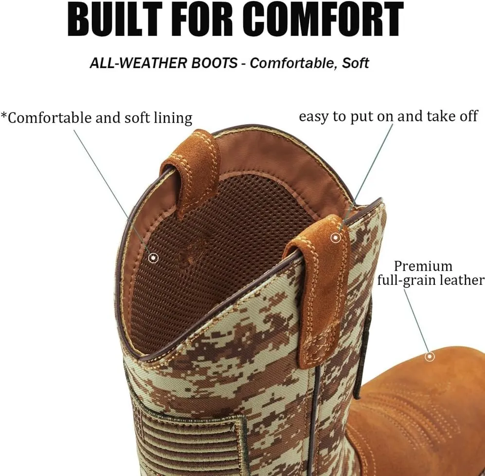 SUREWAY Cowboy Boots For Men - Mens Square Toe Western Boot With Flag,Oil/Slip Resistant,Durable Fashionable Classic Pull on 10 Inch Boots