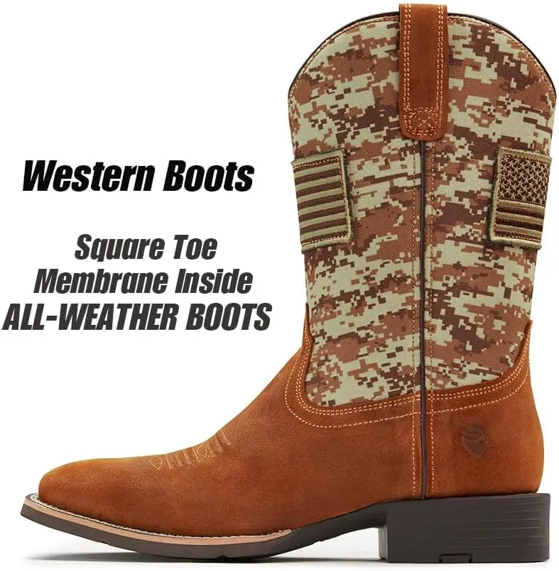 SUREWAY Cowboy Boots For Men - Mens Square Toe Western Boot With Flag,Oil/Slip Resistant,Durable Fashionable Classic Pull on 10 Inch Boots