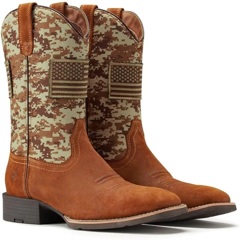 SUREWAY Cowboy Boots For Men - Mens Square Toe Western Boot With Flag,Oil/Slip Resistant,Durable Fashionable Classic Pull on 10 Inch Boots
