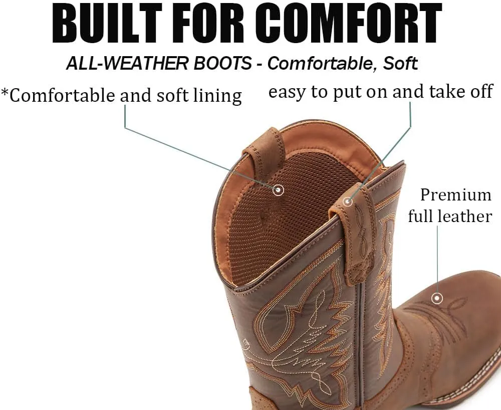 SUREWAY Cowboy Boots For Men - Mens Square Toe Western Boot,Oil/Slip Resistant,Durable Fashionable Classic Pull on 10 Inch Wellington Boots - Soft Toe Work Boots