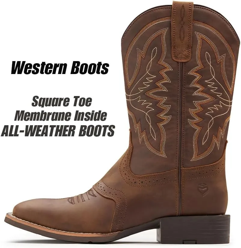 SUREWAY Cowboy Boots For Men - Mens Square Toe Western Boot,Oil/Slip Resistant,Durable Fashionable Classic Pull on 10 Inch Wellington Boots - Soft Toe Work Boots