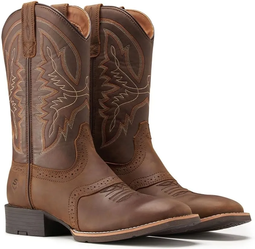 SUREWAY Cowboy Boots For Men - Mens Square Toe Western Boot,Oil/Slip Resistant,Durable Fashionable Classic Pull on 10 Inch Wellington Boots - Soft Toe Work Boots