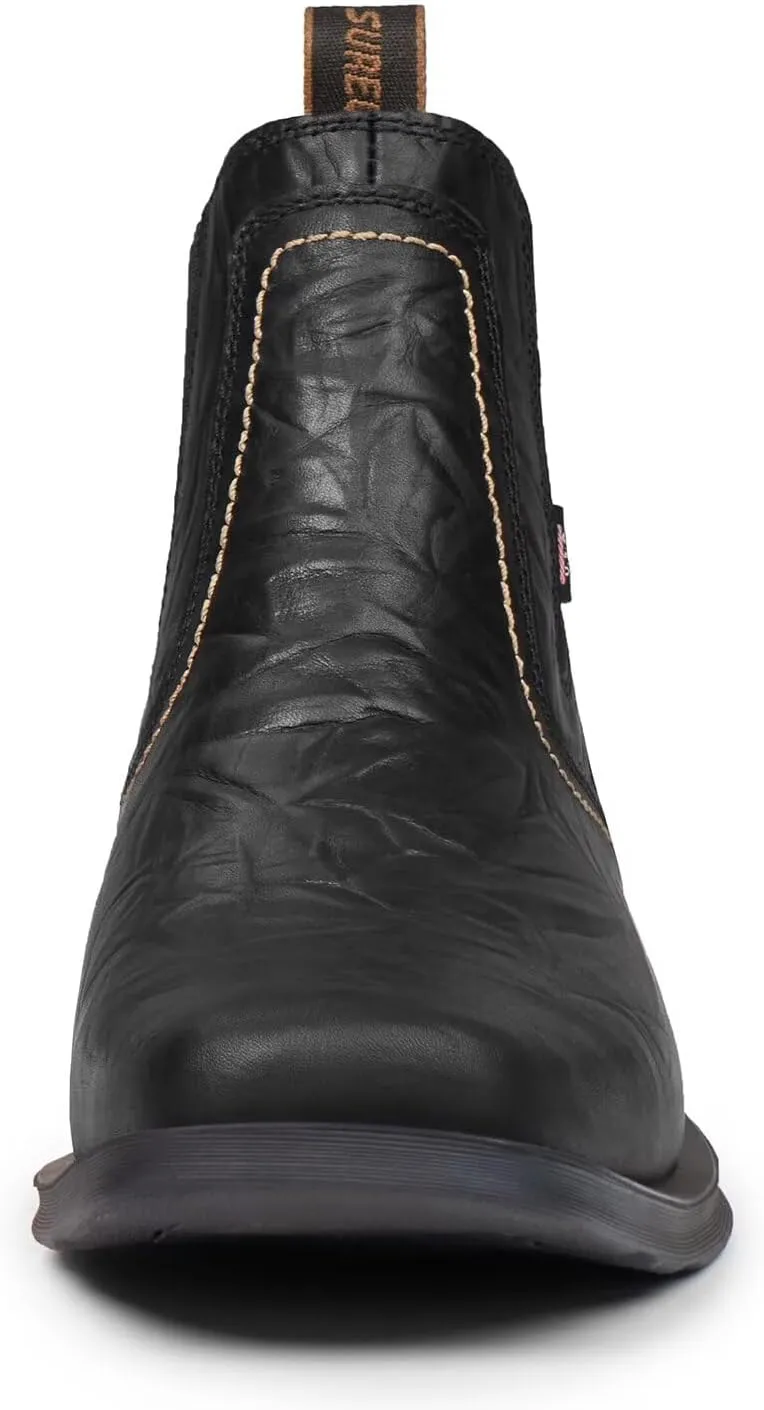 SUREWAY Mens Western Chelsea Cowboy Boots, Square Toe Casual/Work/Dress Boots, Ankle Length, Retro Stylish, Durable Comfortable, All-Weather