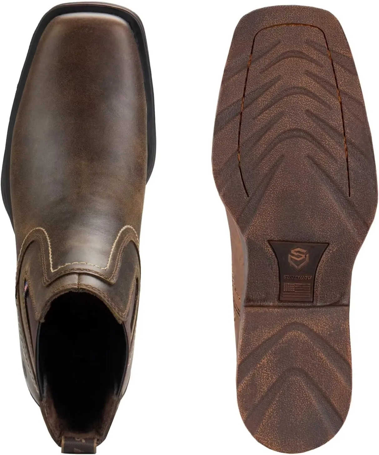 SUREWAY Mens Western Chelsea Cowboy Boots, Square Toe Casual/Work/Dress Boots, Ankle Length, Retro Stylish, Durable Comfortable, All-Weather