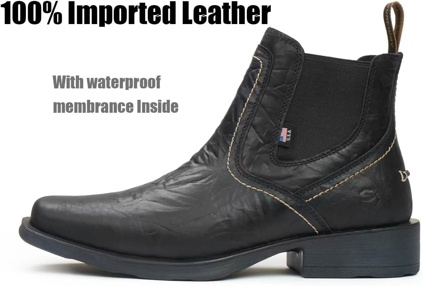 SUREWAY Mens Western Chelsea Cowboy Boots, Square Toe Casual/Work/Dress Boots, Ankle Length, Retro Stylish, Durable Comfortable, All-Weather