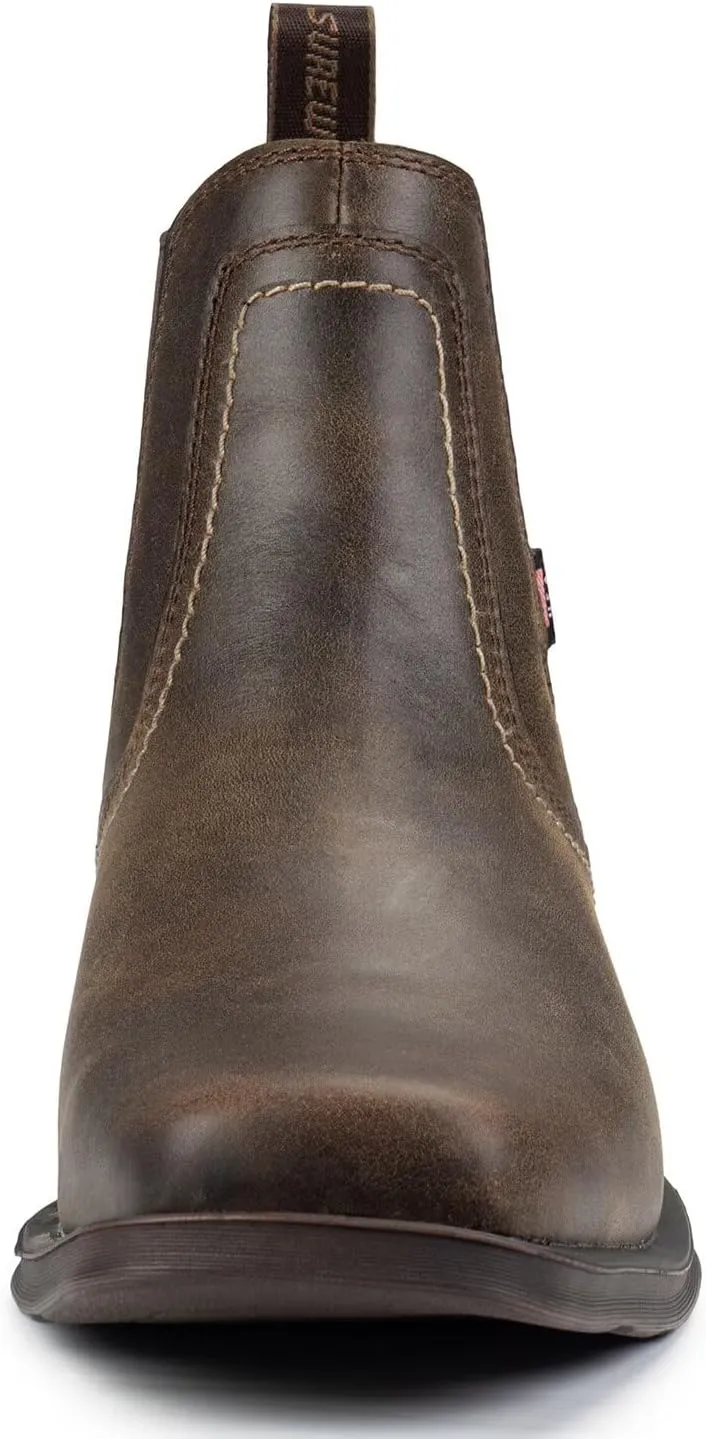 SUREWAY Mens Western Chelsea Cowboy Boots, Square Toe Casual/Work/Dress Boots, Ankle Length, Retro Stylish, Durable Comfortable, All-Weather