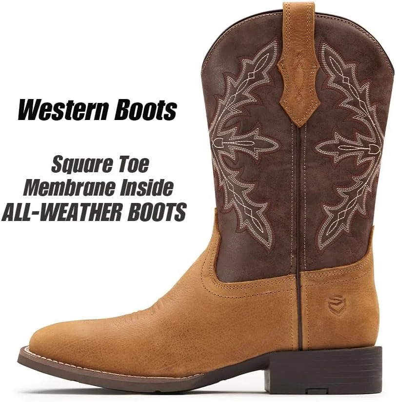 SUREWAY Western Boots For Men - Mens Square Toe Cowboy Boot,Oil/Slip Resistant,Durable Fashionable Classic Pull on 10 Inch Boots Mid Calf Wellington Boots