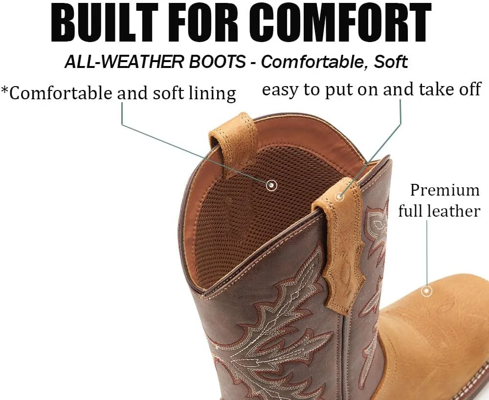 SUREWAY Western Boots For Men - Mens Square Toe Cowboy Boot,Oil/Slip Resistant,Durable Fashionable Classic Pull on 10 Inch Boots Mid Calf Wellington Boots