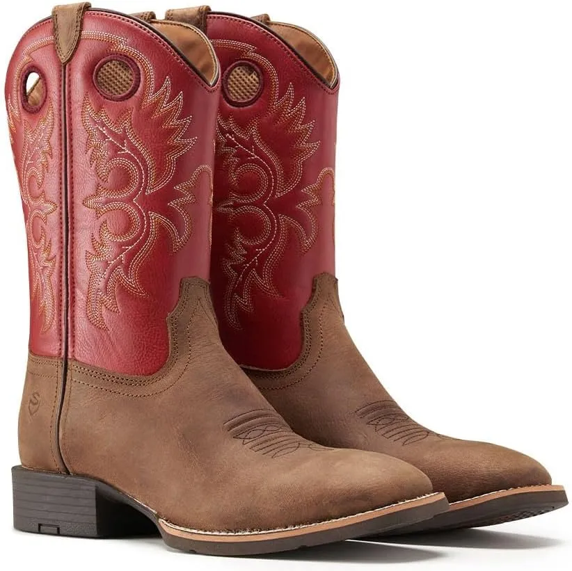 SUREWAY Western Boots For Men - Mens Square Toe Cowboy Boot,Oil/Slip Resistant,Durable Fashionable Classic Pull on 10 Inch Boots,Mid Calf Soft toe Wellington Boots