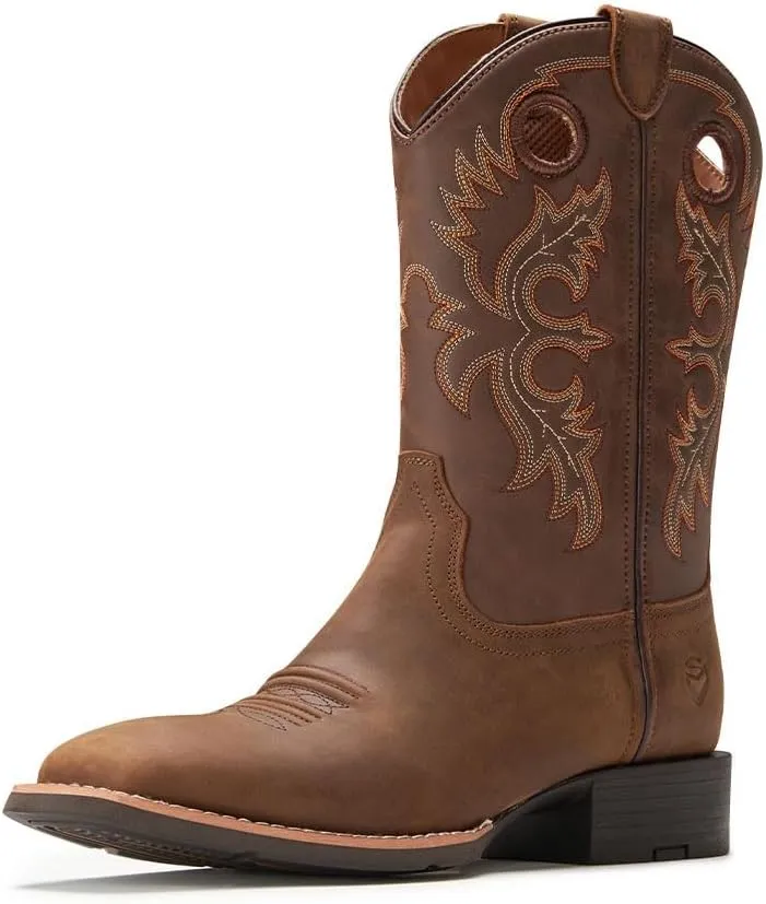 SUREWAY Western Boots For Men - Mens Square Toe Cowboy Boot,Oil/Slip Resistant,Durable Fashionable Classic Pull on 10 Inch Boots,Mid Calf Soft toe Wellington Boots