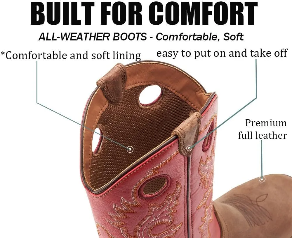 SUREWAY Western Boots For Men - Mens Square Toe Cowboy Boot,Oil/Slip Resistant,Durable Fashionable Classic Pull on 10 Inch Boots,Mid Calf Soft toe Wellington Boots
