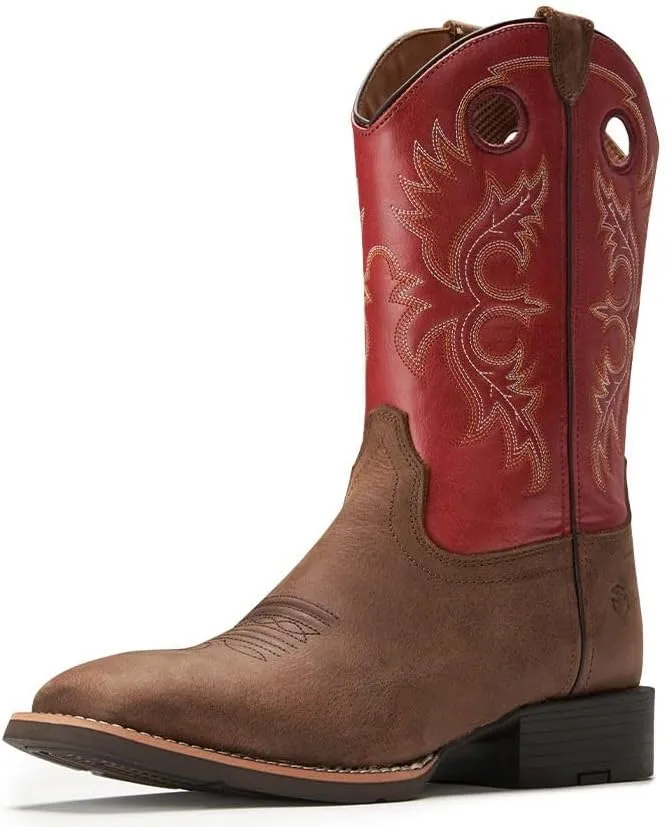 SUREWAY Western Boots For Men - Mens Square Toe Cowboy Boot,Oil/Slip Resistant,Durable Fashionable Classic Pull on 10 Inch Boots,Mid Calf Soft toe Wellington Boots