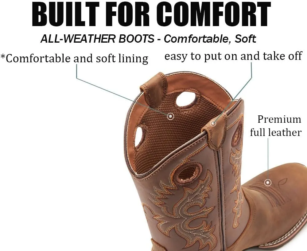SUREWAY Western Boots For Men - Mens Square Toe Cowboy Boot,Oil/Slip Resistant,Durable Fashionable Classic Pull on 10 Inch Boots,Mid Calf Soft toe Wellington Boots