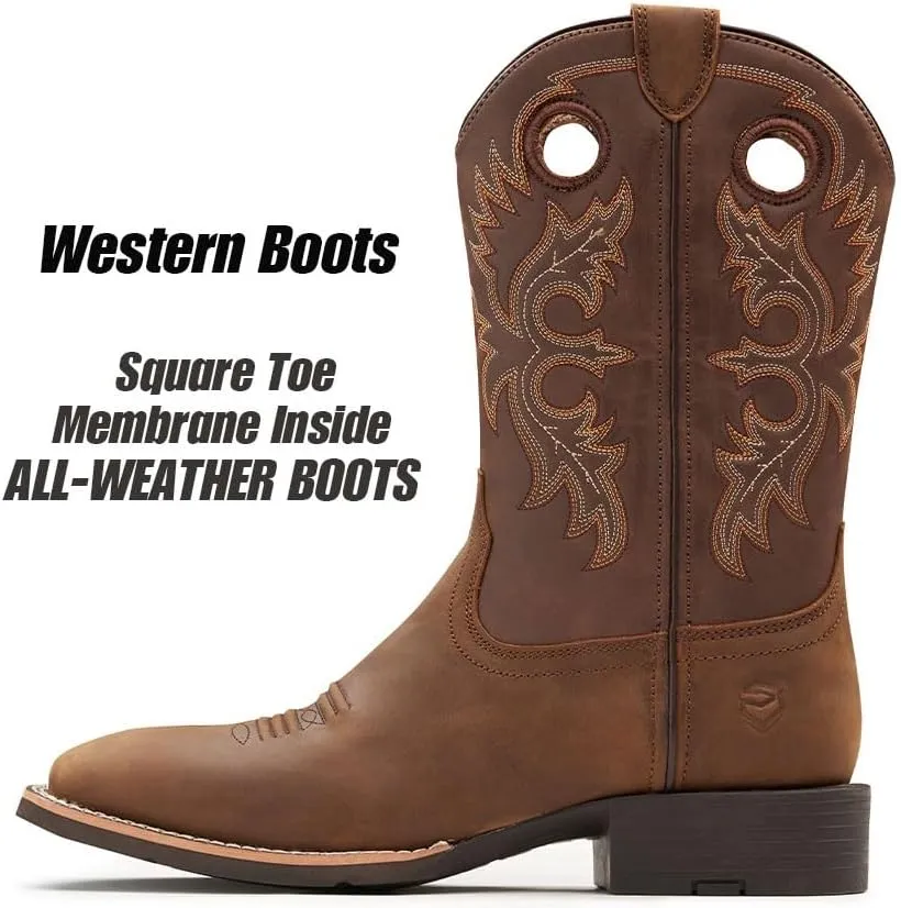 SUREWAY Western Boots For Men - Mens Square Toe Cowboy Boot,Oil/Slip Resistant,Durable Fashionable Classic Pull on 10 Inch Boots,Mid Calf Soft toe Wellington Boots