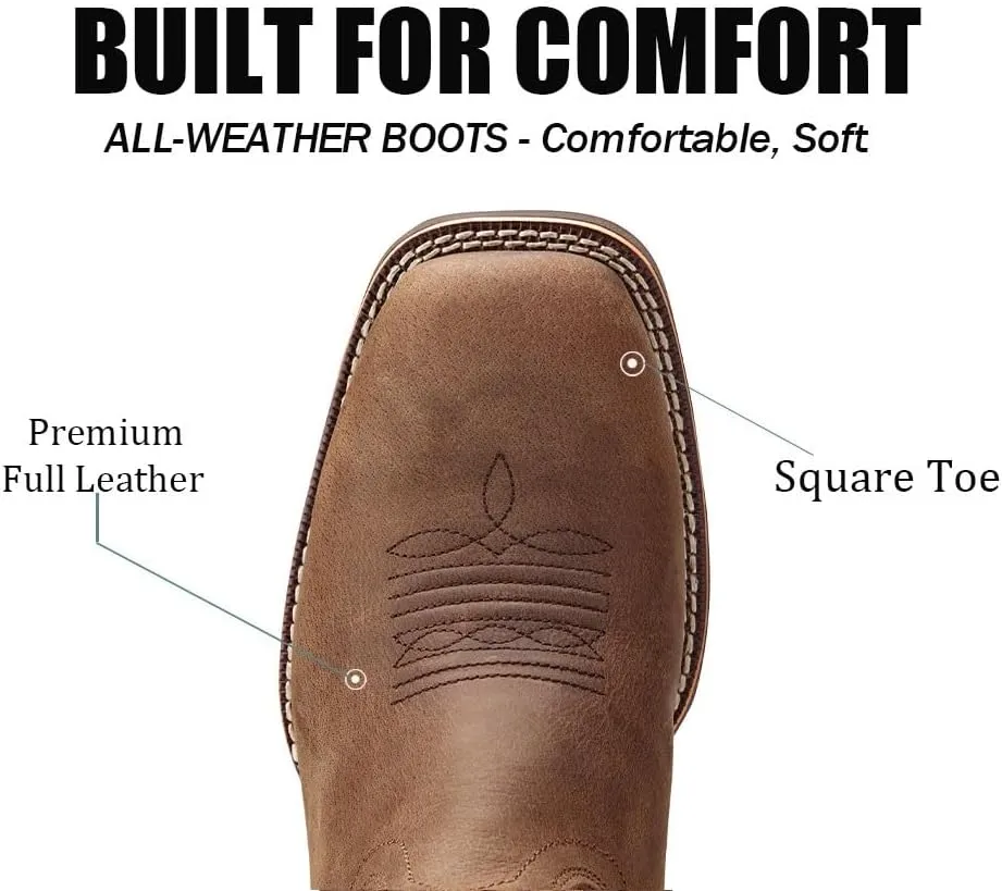 SUREWAY Western Boots For Men - Mens Square Toe Cowboy Boot,Oil/Slip Resistant,Durable Fashionable Classic Pull on 10 Inch Boots,Mid Calf Soft toe Wellington Boots