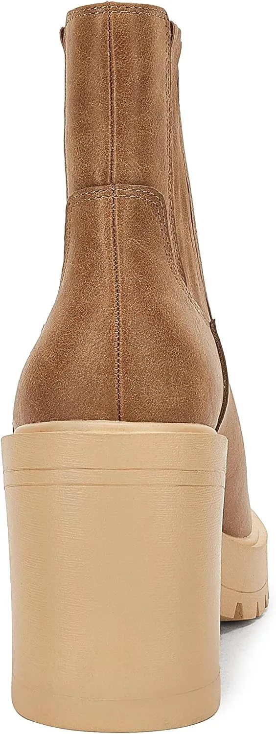 Syktkmx Womens Platform Chelsea Ankle Boots Lug Sole Chunky Block Heel Slip On Accordion High Top Western Booties