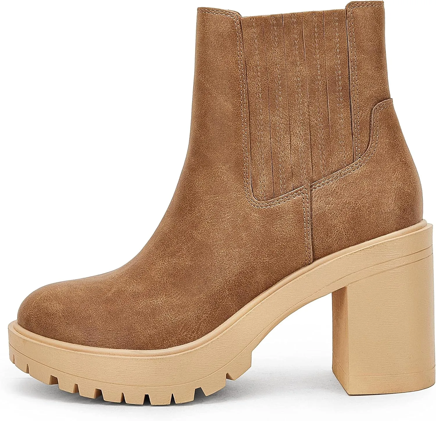 Syktkmx Womens Platform Chelsea Ankle Boots Lug Sole Chunky Block Heel Slip On Accordion High Top Western Booties