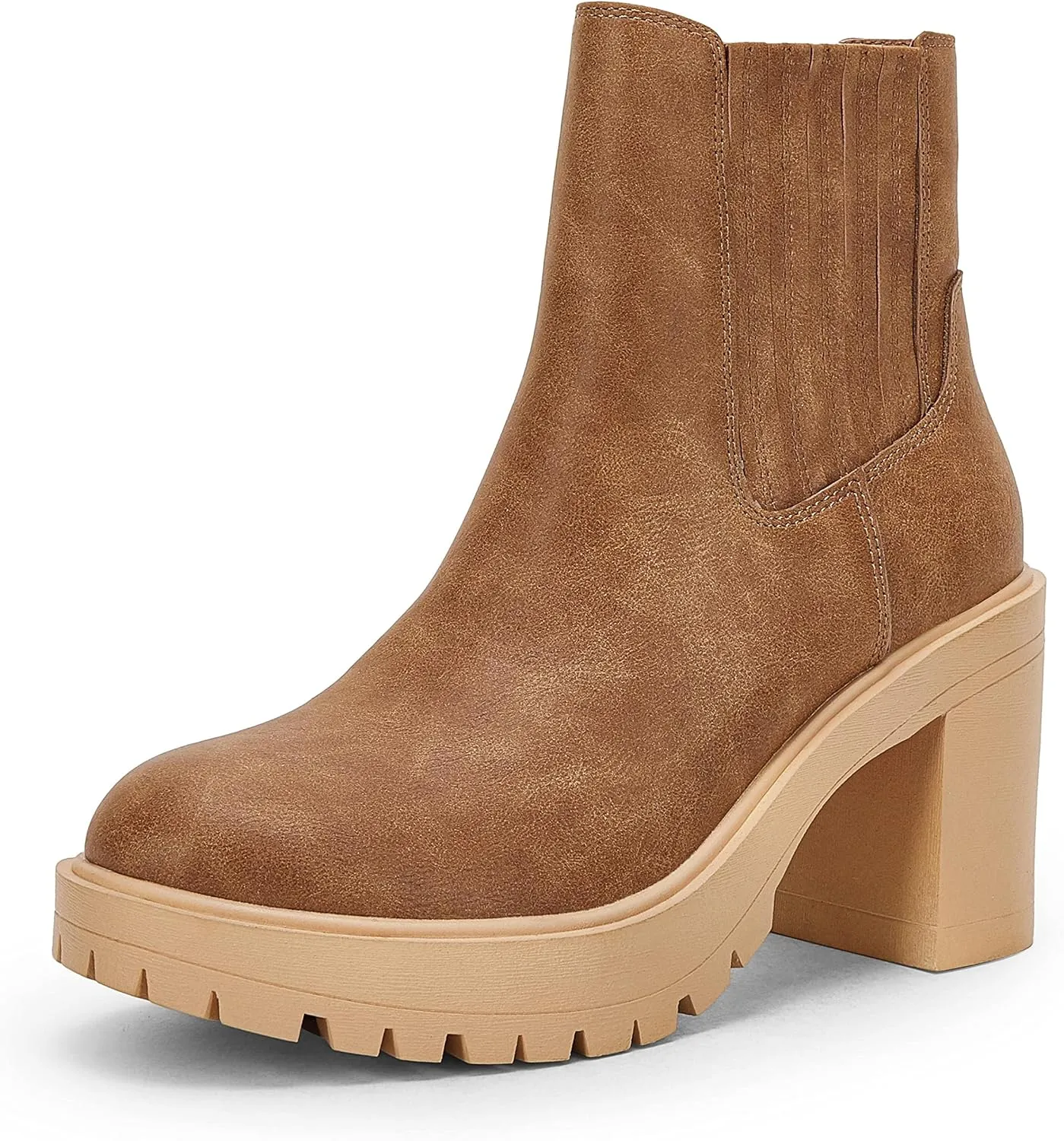 Syktkmx Womens Platform Chelsea Ankle Boots Lug Sole Chunky Block Heel Slip On Accordion High Top Western Booties