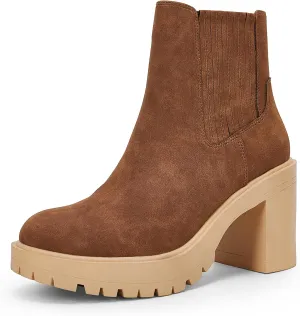 Syktkmx Womens Platform Chelsea Ankle Boots Lug Sole Chunky Block Heel Slip On Accordion High Top Western Booties