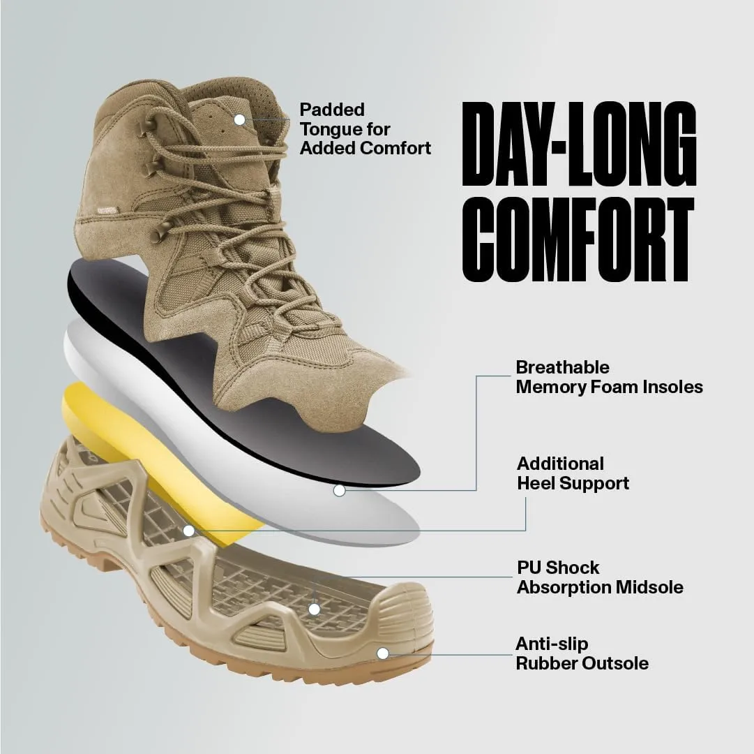 Tactical Men's Hiking Boots - Waterproof, Durable & Lightweight, 6 Inch, Military & Combat Boots
