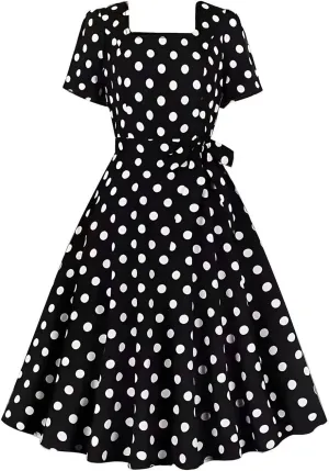 Tea Party Dress for Women 1950S 1960S Vintage Short Prom Summer Polka Dot Cocktail Swing Retro 50'S Style Dresses