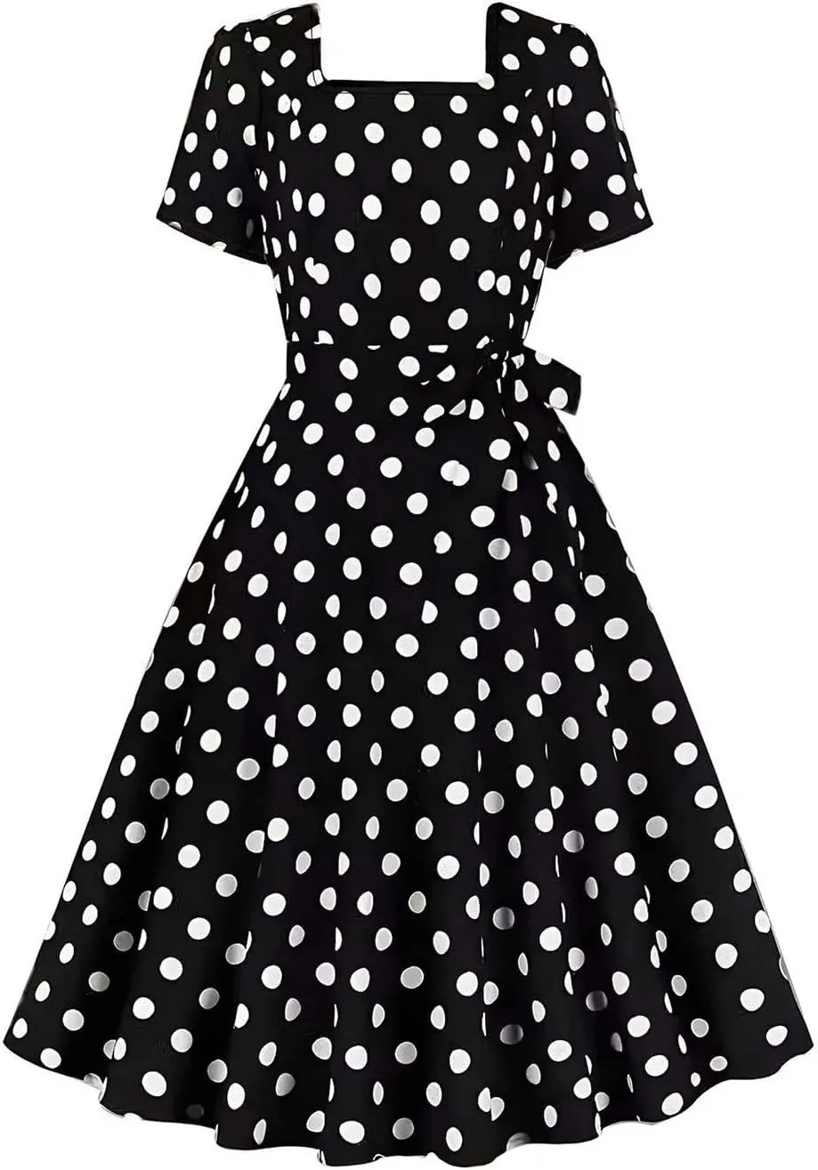 Tea Party Dress for Women 1950S 1960S Vintage Short Prom Summer Polka Dot Cocktail Swing Retro 50'S Style Dresses