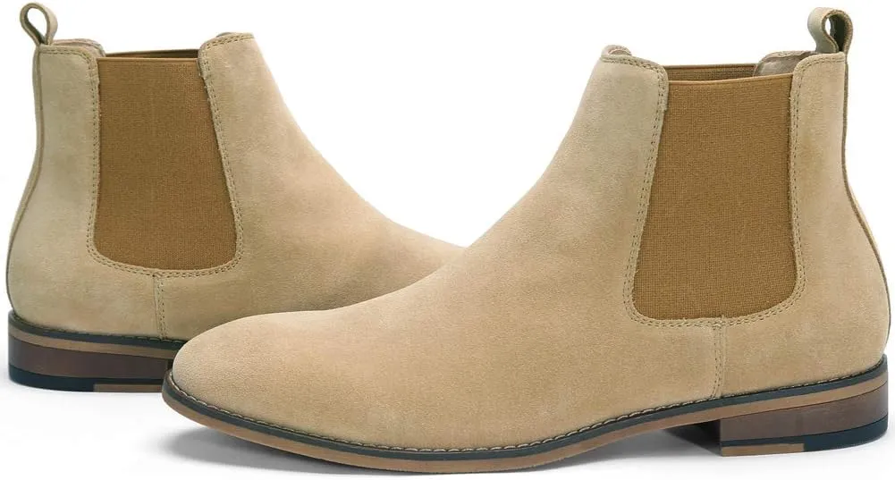 Temeshu Men's Chelsea Slip-on Suede Boots, Genuine Leather Boots, Waterproof Casual Oxford Dress Ankle Bootie MS05