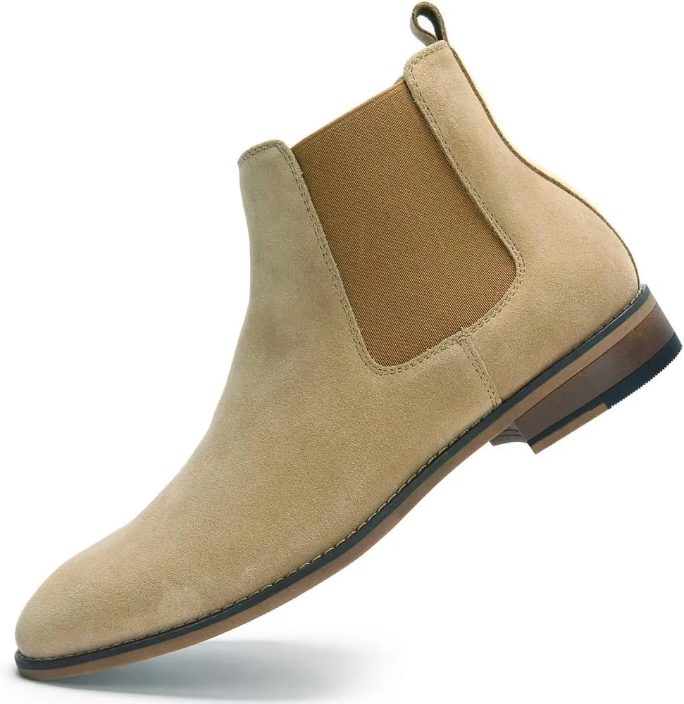 Temeshu Men's Chelsea Slip-on Suede Boots, Genuine Leather Boots, Waterproof Casual Oxford Dress Ankle Bootie MS05