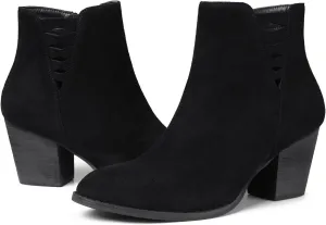 TEMOFON Ankle Boots for Women Booties: Suede Short Boot with Chunky Low Heel, Almond Toe Comfortable Dressy Shoes Side Zipper 2024 Trendy Fall