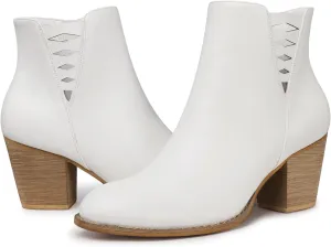 TEMOFON Ankle Boots for Women Booties: Suede Short Boot with Chunky Low Heel, Almond Toe Comfortable Dressy Shoes Side Zipper 2024 Trendy Fall
